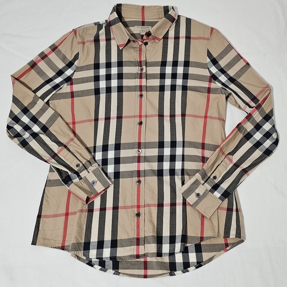 Burberry Brit Nova Check Button Down Shirt Size M/L Classic Plaid Stretch Cotton - Picture 4 of 8